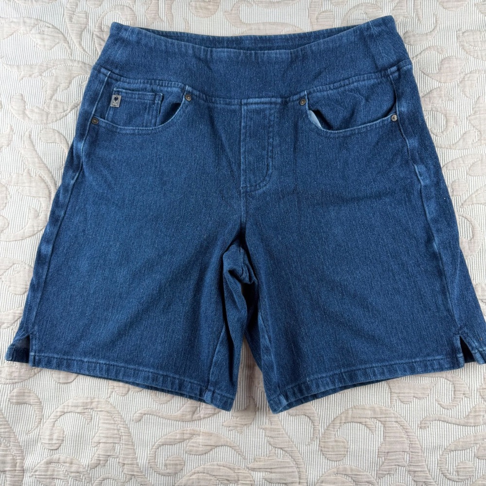 Belle by Kim Gravel Womens Dark Wash Pull On Denim Shorts Blue Size 12 Stretch